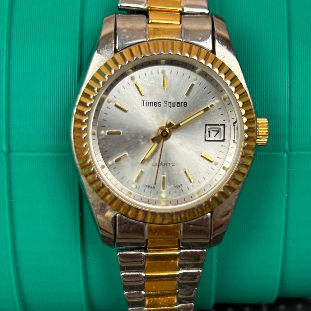 Times Square Quartz Two Tone Stainless Steel Analog Date Watch Women's‎